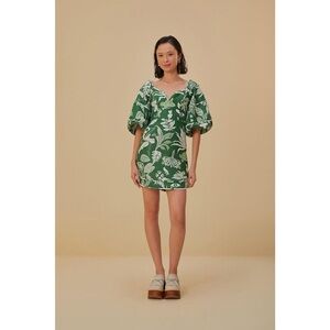 FARM Rio Forrest Green Puff Sleeve Mini Dress Size XS